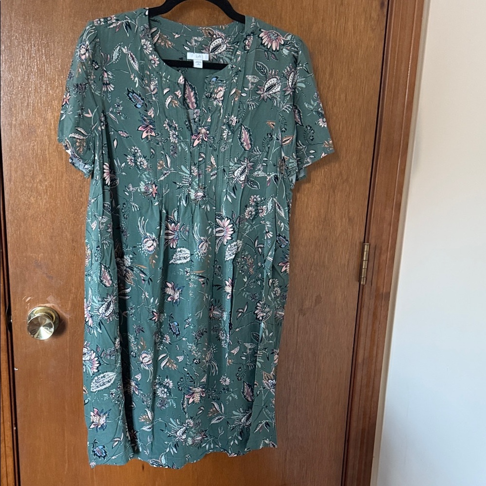 J. Jill Green Floral Short-Sleeve Tunic Dress